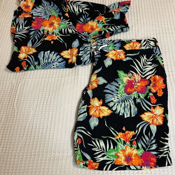 Jogal 2 Piece Hawaiian Set Tropical Floral Print Button Up Top & Short Size 3XL - Picture 8 of 16